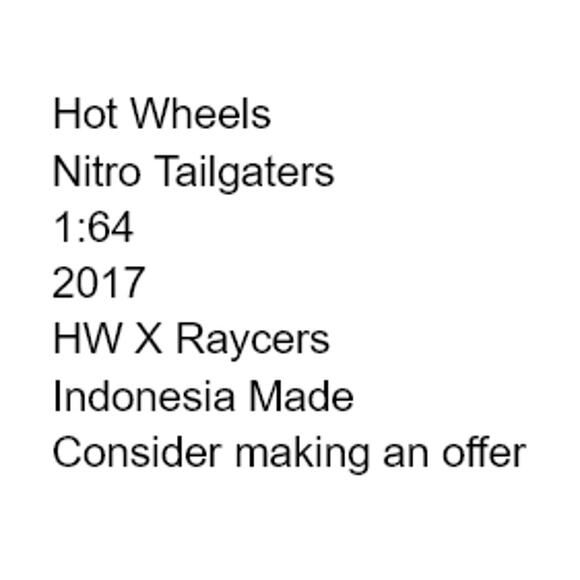 Hot Wheels Nitro Tailgaters Diecast Truck HW X Raycers 2017 Black Loose - Picture 2 of 11